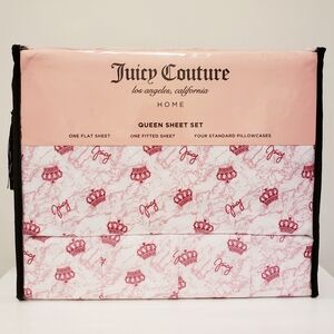 Juicy Couture 6-pc Queen Bed Sheet Set Pink Marble Crowns Logo Y2k Coquette